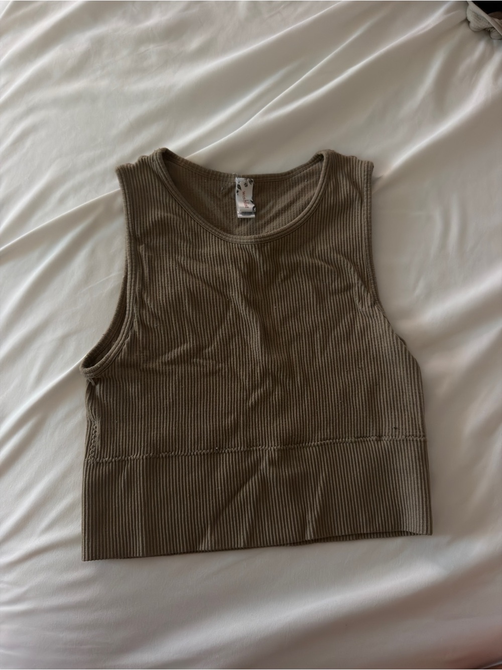 Wishlist Ribbed Cropped Tank Top - Taupe Brown